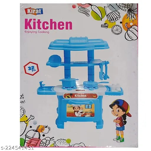 Plastic kitchen set for girls, fabric net rabbit-themed, eco-friendly, safe & durable