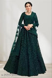 Embroidered net lehenga choli and dupatta, semi-stitched Indian bridal wear with a 44m waist, 42m length, and 2.2m dupatta