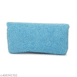 Beaded blue fabric women's clutch purse