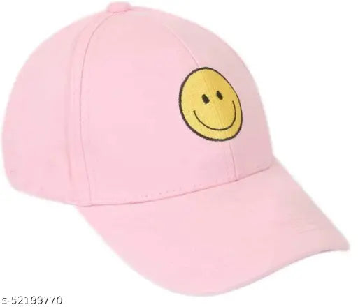 Pink cotton sports cap with smiley face emoji