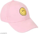 Pink cotton sports cap with smiley face emoji