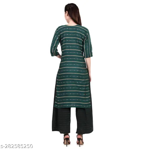Striped cotton blend kurta and palazzo set for women, three-quarter sleeves, Indian designer clothing