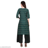 Striped cotton blend kurta and palazzo set for women, three-quarter sleeves, Indian designer clothing
