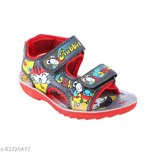 Colourful baby sandals, casual design, red soles, various cartoon bunny patterns, straps with Velcro closures