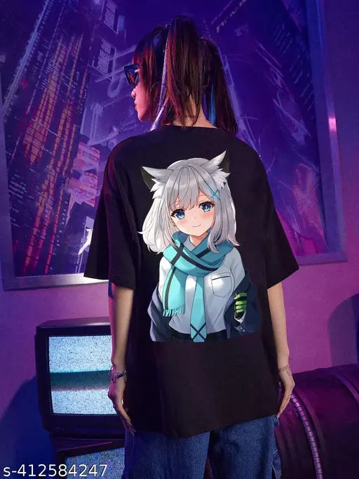 Women's oversized graphic t-shirt with anime girl design