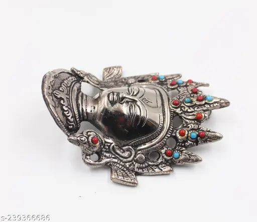 Metal Tibetan White Tara Buddha mask for home decor, serenity, peace, Vastu/Feng Shui remedy (2 cm x 10 cm x 7 cm)