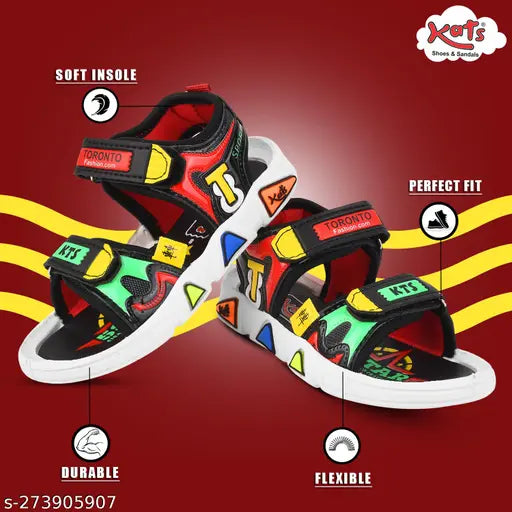 Stylish synthetic boys & girls casual fashion sandals by KATS Kids, 1.5-4 years, printed net design with velcro fastening, ideal for active play, made in India