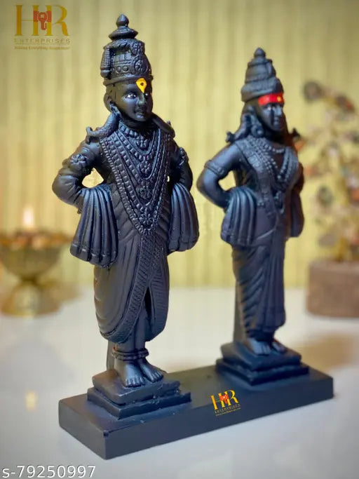 Black poly resin Vitthal Rukmini statue, premium quality home decor idol