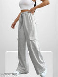Women's grey cotton blend relaxed fit trousers with 6 pockets, side stripe