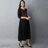 Black Rayon Embroidered Kurti, premium quality Indian women's fashion with three-quarter sleeves