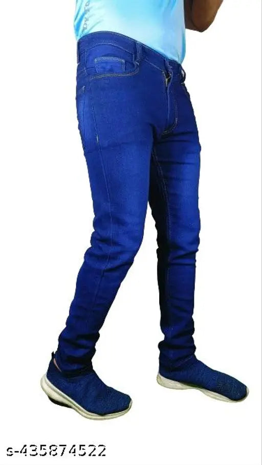 Blue denim men's jeans, slim fit, stretchable fabric - size 28, 30, 32, or 34 from India