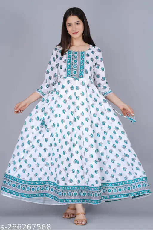 White rayon lace printed kurti, three-quarter sleeve, Indian fashion apparel on mannequin