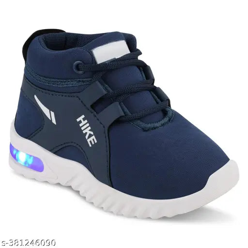 T61N navy blue kids led shoes, lightweight casual outdoor sports shoes with velcro straps