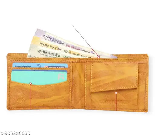 Faux leather bi-fold wallet, solid color, compact size for men & women, holds multiple cards, coins, and bills