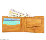 Faux leather bi-fold wallet, solid color, compact size for men & women, holds multiple cards, coins, and bills