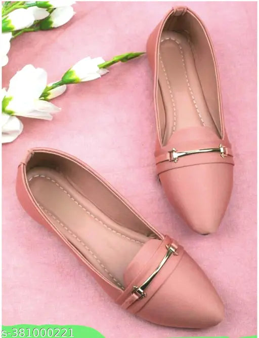 Grey and peach PU ballerina flip-flops for women, open-back design on display stand (India)