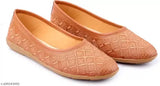 Tan synthetic leather embroidered Jaipuri bellies, stylish women's juttis for parties, weddings, outdoor occasions