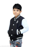 Stylish kids ribbed jacket, black color with white zip closure