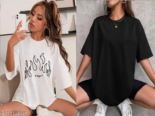 Black oversized t-shirt with graphic design combo, women's fashion