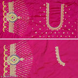 Red and gold embroidered blouse with lace detailing, featuring a deep neckline
