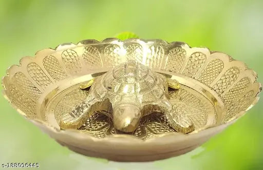 Gold Brass Feng Shui Turtle Plate for Career Success in Business Decor