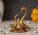 Golden brass swan pair figurines for home, temple, office decoration. 2-piece set, 12cm x 14cm x 8cm