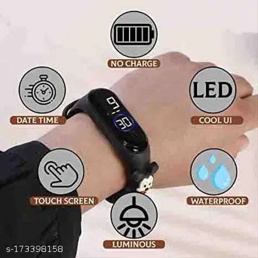 Digital smart watch, kids' colorful wristwatch with cartoon character, stylish LED band for boys and girls