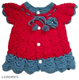 Hand knitted winter woollen sweater in red and grey, high quality wool for baby girl's warmth and coziness