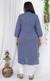 Big size striped cotton pocket kurti for women, perfect for formal and daily wear with 3/4th sleeves, round collar neck, and fancy buttons. South Cotton, hand-wash, Made in India