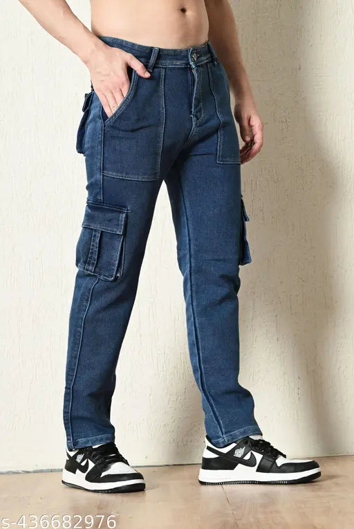 Men's light blue denim cargo pants