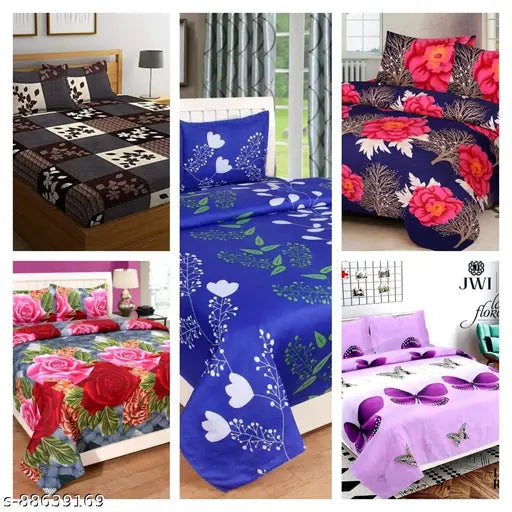 Double king size bedsheet set with pillow covers in various patterns and colors
