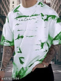 White polycotton short-sleeve printed t-shirt, trendy fashionable round neck, Indian-made