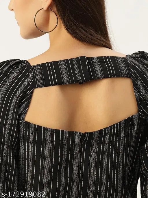 Black & white striped crepe jumpsuit by Magnetic Designs, basic style with short sleeves, ideal for casual wear