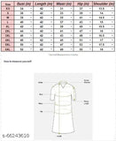 The image shows a woman's dress with size information and measurements displayed. It is likely a product photo, possibly from an online clothing store. The alt text should reflect the dress's design, material, and any key details