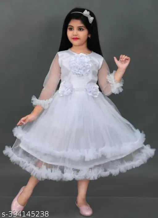Pretty pink princess dress for girls, embellished net, three-quarter sleeves, India
