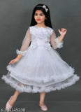 Pretty pink princess dress for girls, embellished net, three-quarter sleeves, India