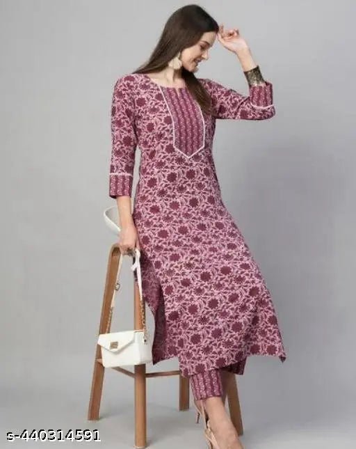 Printed cotton kurta pants set with three-quarter sleeves, 100% best quality from India