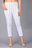 Cotton blend checked jeggings for women, free size with elastic waistband, great for casual wear