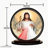 High-quality wooden Lord Jesus idol, double-sided, for car and home decor. Perfect for gifting, prelaminated MDF, 3"x3.2" x 3"x9", made in India