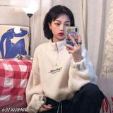 Woolen solid sweatshirts for girls & women, stylish long sleeves, sizes S, M, XL - India