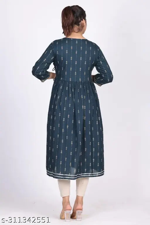 Viscose rayon Anar-K printed gown, three-quarter sleeves. Beautiful Indian traditional wedding dress in combo print