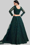 Green embroidered net lehenga set with choli and dupatta, semi-stitched, Indian Jesani creation