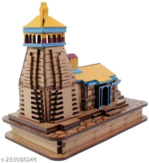 Handcrafted wooden miniature Kedarnath ji Temple, colorful and detailed, 9x55x10 cm, symbolizing Shiva's abode in Uttarakhand hills