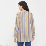 Striped rayon top for women, short sleeves, multi-colored, S - XXL sizes, made in India