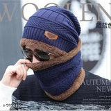 Blue woolen winter beanie cap & neck warmer scarf set for men & women, offering all-season protection