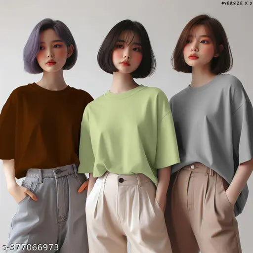 Brown, blue, green oversize t-shirt combo set
