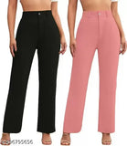 Black & Pink Cotton Blend Women's Regular Fit Trousers Pack of 2, sizes 26-34 (Indian origin)