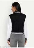 Trendy bomber jacket, black with white print, zipper front closure