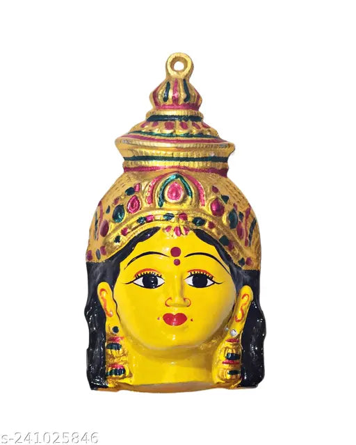 Brass Durga Devi Amman Face, 7-inch Indian God Idol for pooja and worship