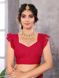 Red georgette sari with unstitched blouse, suitable for parties, weddings, and festivals